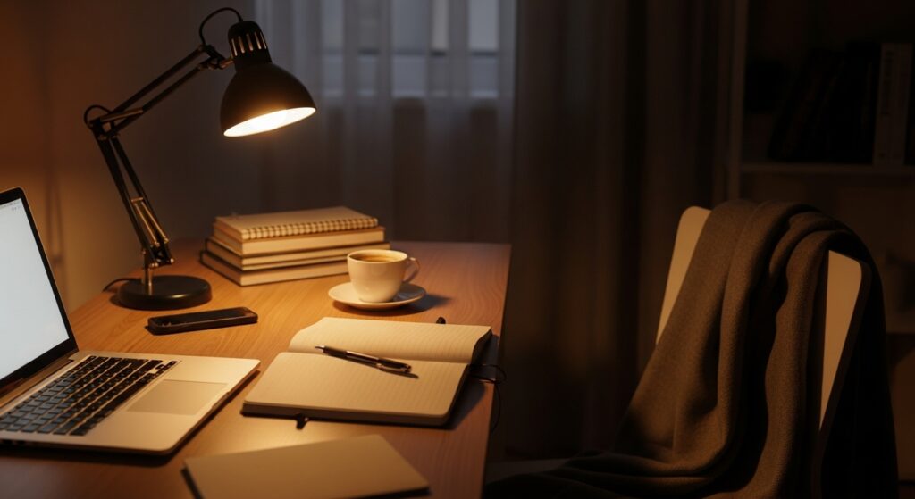 夜のスマホ時間から朝活学習へ切り替える棗のイメージ。